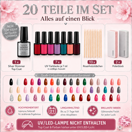 Preview: Silver UV Nail Polish Set - 20 tlg. UV Nagellack Set